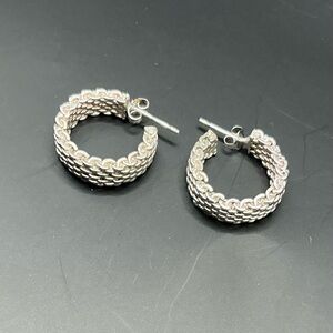 Mesh Woven Huggie Hoop 925 Sterling Silver Earrings